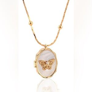 14k Gold Buttery Shell Locket Dainty Necklace